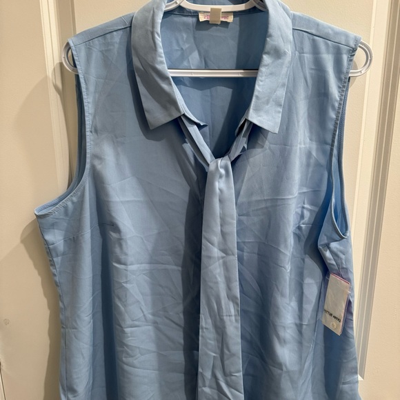 Light Blue Riley & Rae Camryn Tie Neck Sleeveless Blouse XL - Chic & Versatile - Picture 5 of 7